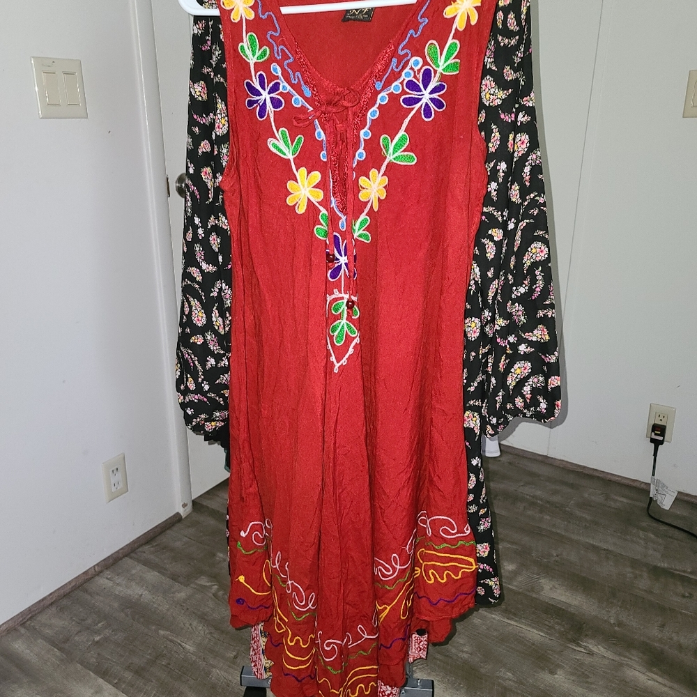 NF Umbrella Embroidered Dress - Red